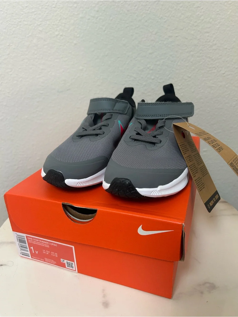 Nike Kids Grey and Pink-Teal Swoosh Athletic Sneakers